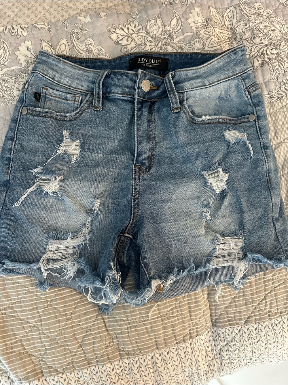 Judy Blue Medium Wash Distressed Denim Shorts